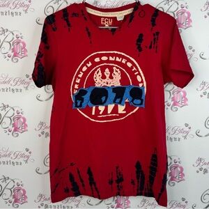 French Connection tshirt tee tie dye Red Graphic Tee with Blue Accents
